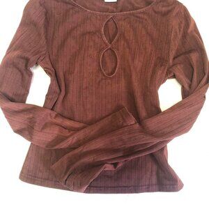 Brown long sleeve shirt with unique cutout detail